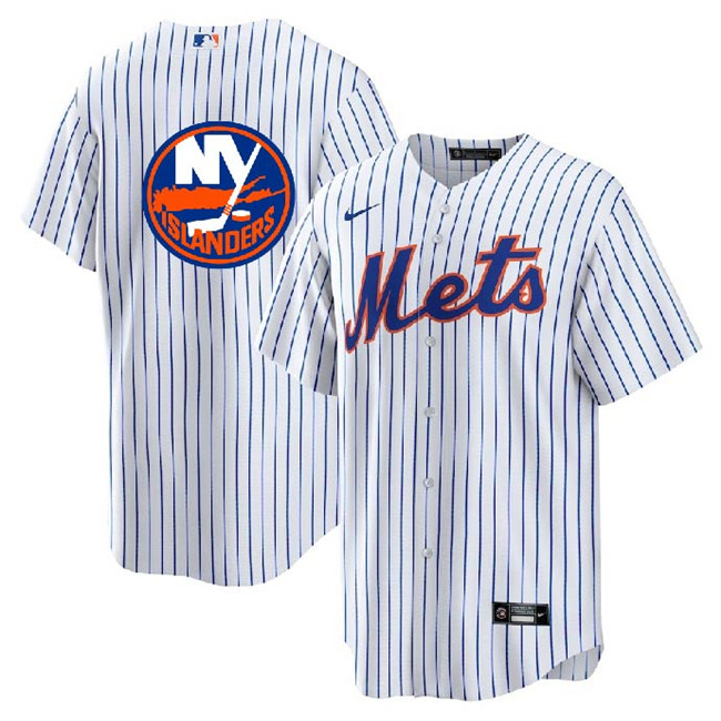 Men's New York Mets & Islanders White Cool Base Stitched Baseball Jersey Men's New York Mets & Islanders White Cool Base Stitched Baseball Jersey